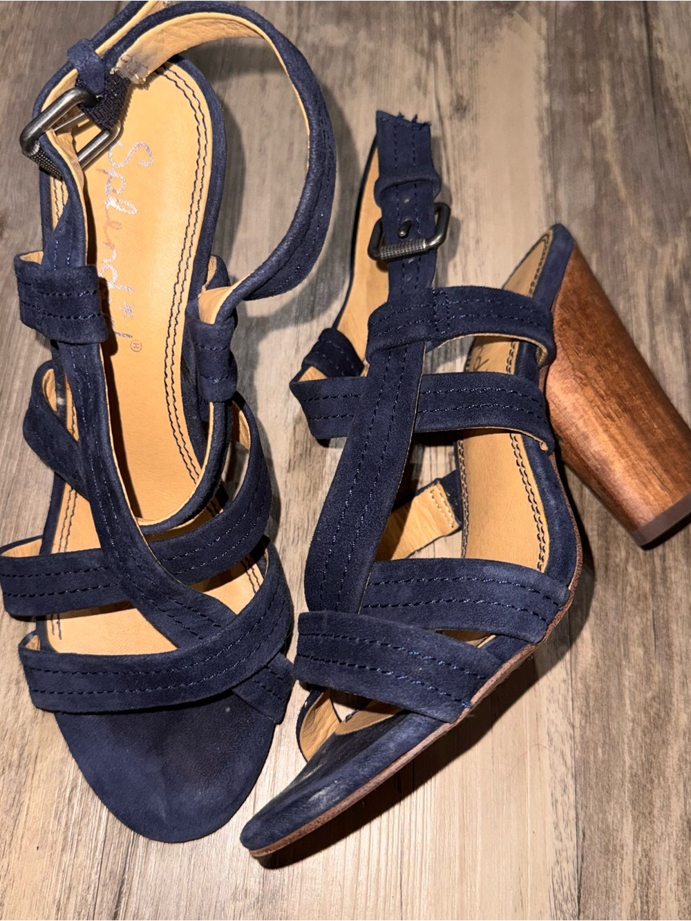 Splendid Navy Suede Strappy Block Heel Sandals - Picture 3 of 13